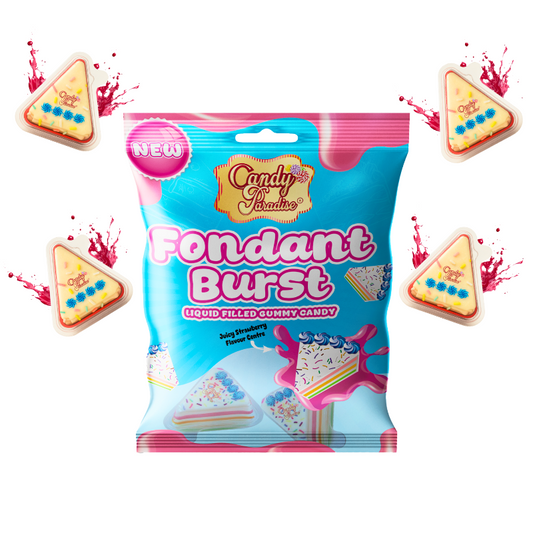 Candy Paradise Fondant Burst Peg Bags 72g Verpackung
Candy Paradise Fondant Burst gefüllte Fruchtbonbons
Candy Paradise Fondant Burst Candy mit Fondantkern
Candy Paradise Fondant Burst Süßigkeiten Nahaufnahme
Candy Paradise Fondant Burst Peg Bag 72g Produktbild