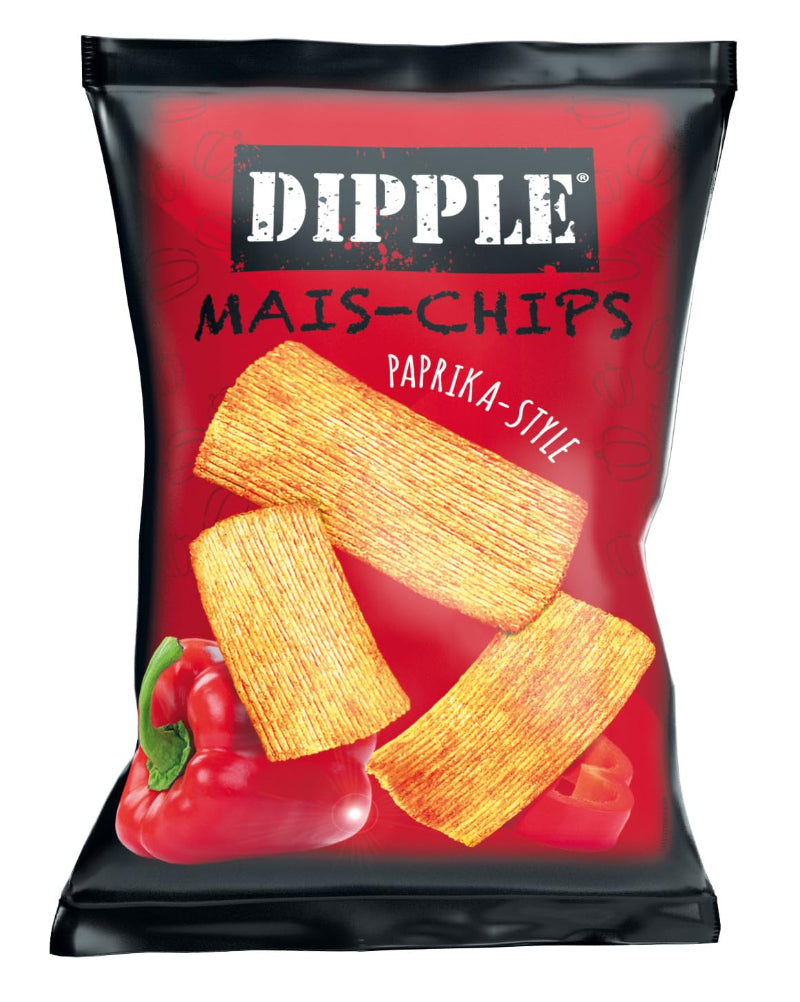 Dipple Mais Chips Paprika Style 20g Verpackung knuspriger Maischips Snack
Dipple Paprika Style Mais Chips 20g würziger Corn Chips Snack
Dipple Mais Chips Paprika Style knusprige Maischips mit Paprika Geschmack
Dipple Corn Chips Paprika Style 20g salziger Snack mit Paprika Würzung
Dipple Mais Chips Paprika Style Packung kleiner Snack mit Paprika Geschmack
