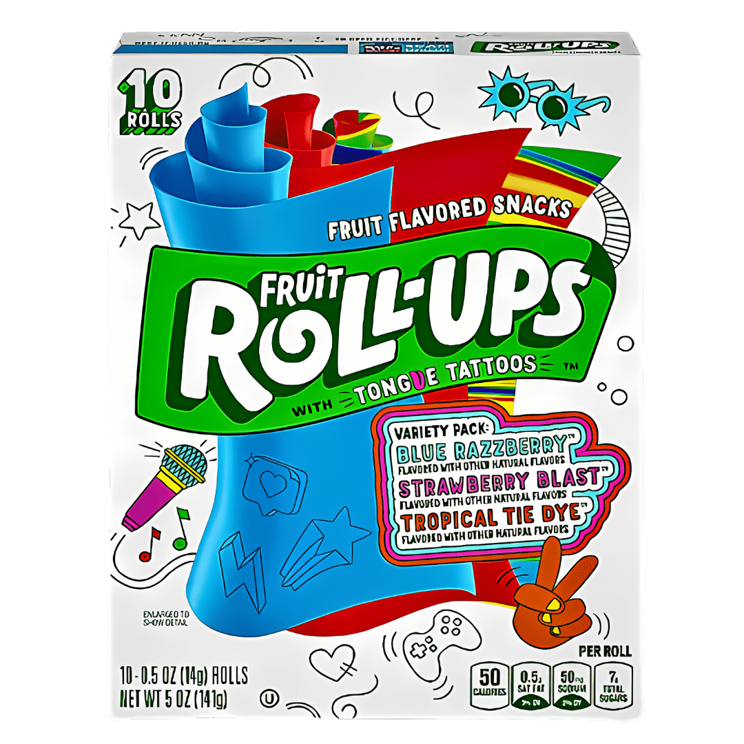 Fruit Roll ups Variety Pack Blue Raspberry, Strawberry Blast, Tropical Tye Dye Flavour 141g