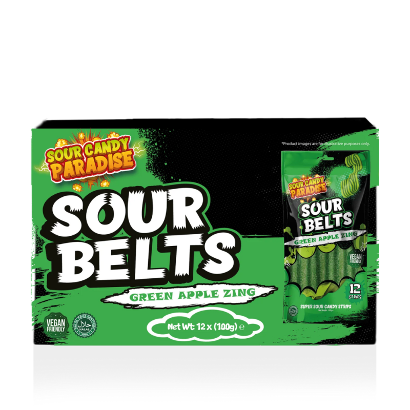 Sour Candy Paradise Sour Belts Green Apple 100g (10493583196494)