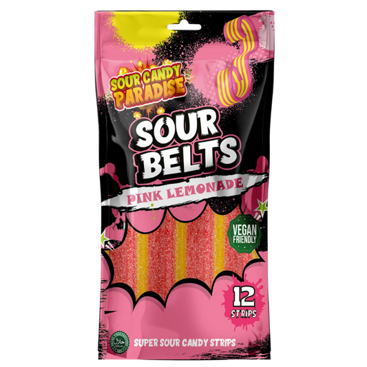 Sour Candy Paradise Sour Belts Pink Lemonade 100g (10493582770510)