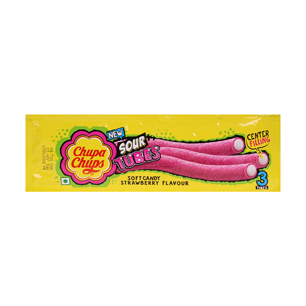 Chupa Chups Sour Tubes Softcandy Aardbeiensmaak 24g