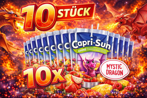 10 x Capri Mystic Dragon 200ml Multipack
Capri Mystic Dragon Trinkbeutel 200ml
Capri Sun Mystic Dragon 10er Pack
Capri Mystic Dragon Fruchtgetränk Beutel
Capri Mystic Dragon Getränkebeutel 200ml