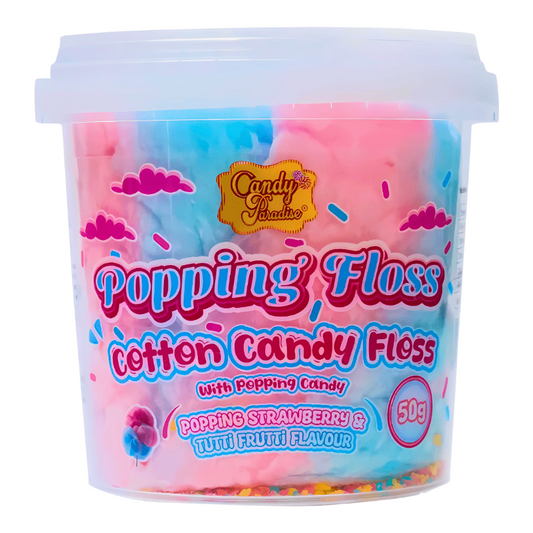Candy Paradise Popping Cotton Candy Floss Tubs 50g Verpackung

Candy Paradise Popping Cotton Candy Zuckerwatte Dose

Candy Paradise Popping Cotton Candy mit Knisterzucker

Candy Paradise Popping Cotton Candy Fluffy Floss Nahaufnahme

Candy Paradise Popping Cotton Candy Floss 50g Produktbild
