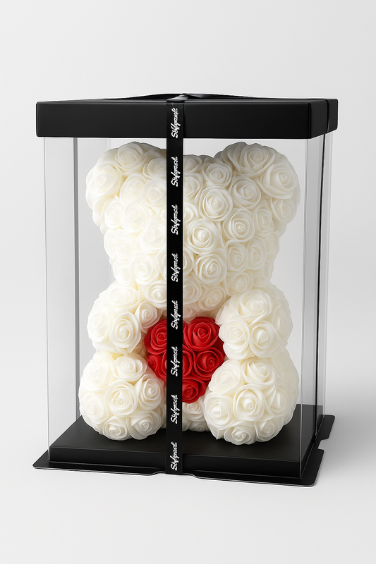 Rosen-Teddybär 25cm (weiß)