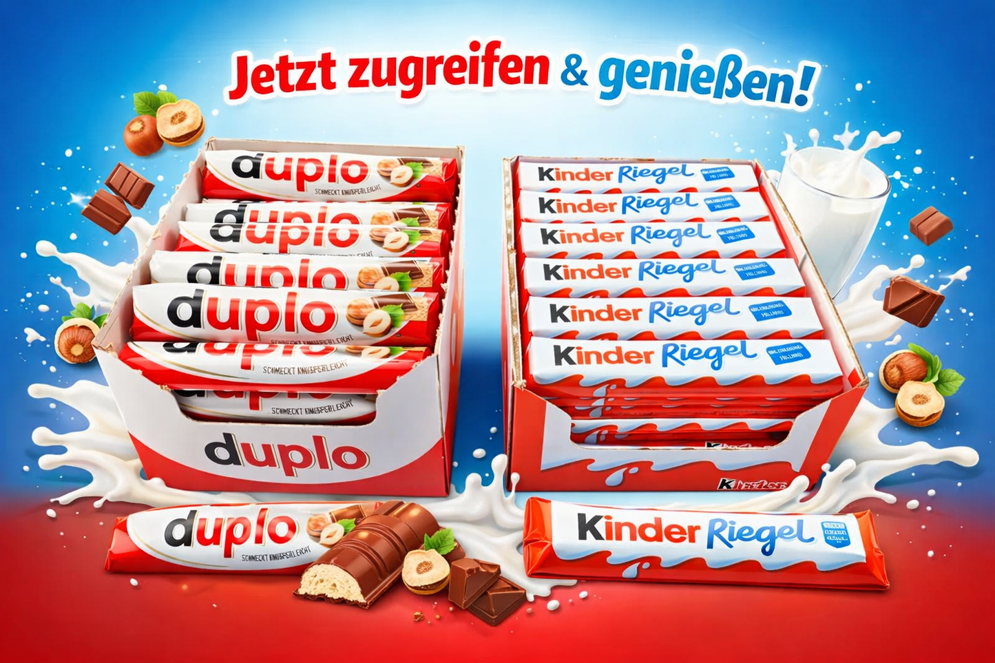 Ferrero Duplo Schokoriegel 40er (Inhalt: 40Stk) und Kinder - Schokoriegel 36 (Inhalt: 36Stk)