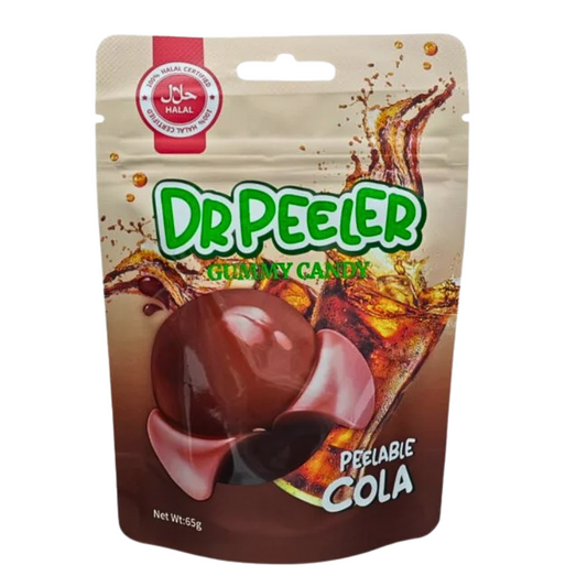 Dr Peeler Gummy Candy Cola 65g Verpackung

Dr Peeler Gummy Candy Cola schälbare Fruchtgummis

Dr Peeler Cola Gummy Candy Trend Süßigkeiten

Dr Peeler Cola Gummy Candy Nahaufnahme

Dr Peeler Gummy Candy Cola 65g Produktbild